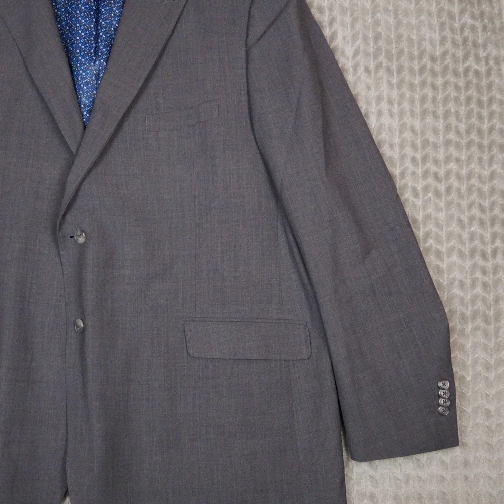 Paul Fredrick Blazer Men 52L Grey Sport Coat Wool Blend Stretch Floral Pattern